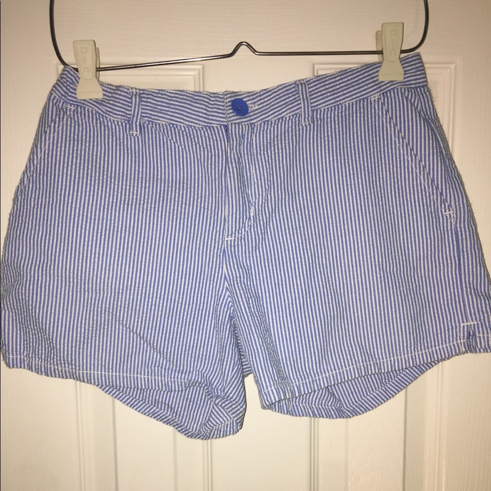 Blue and white striped shorts